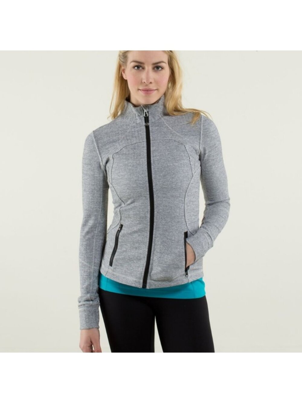 Lululemon Forme Jacket II *Textured Heathered Herringbone Heathered Black White